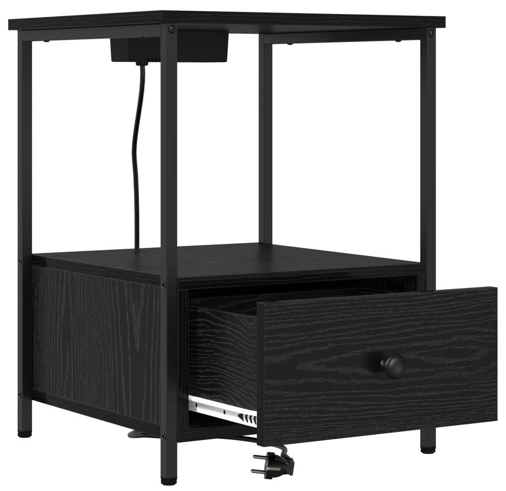 vidaXL Κομοδίνο με Σταθμό Φόρτισης 2 pcs Μαύρη δρυς Επεξεργασμένο ξύλο