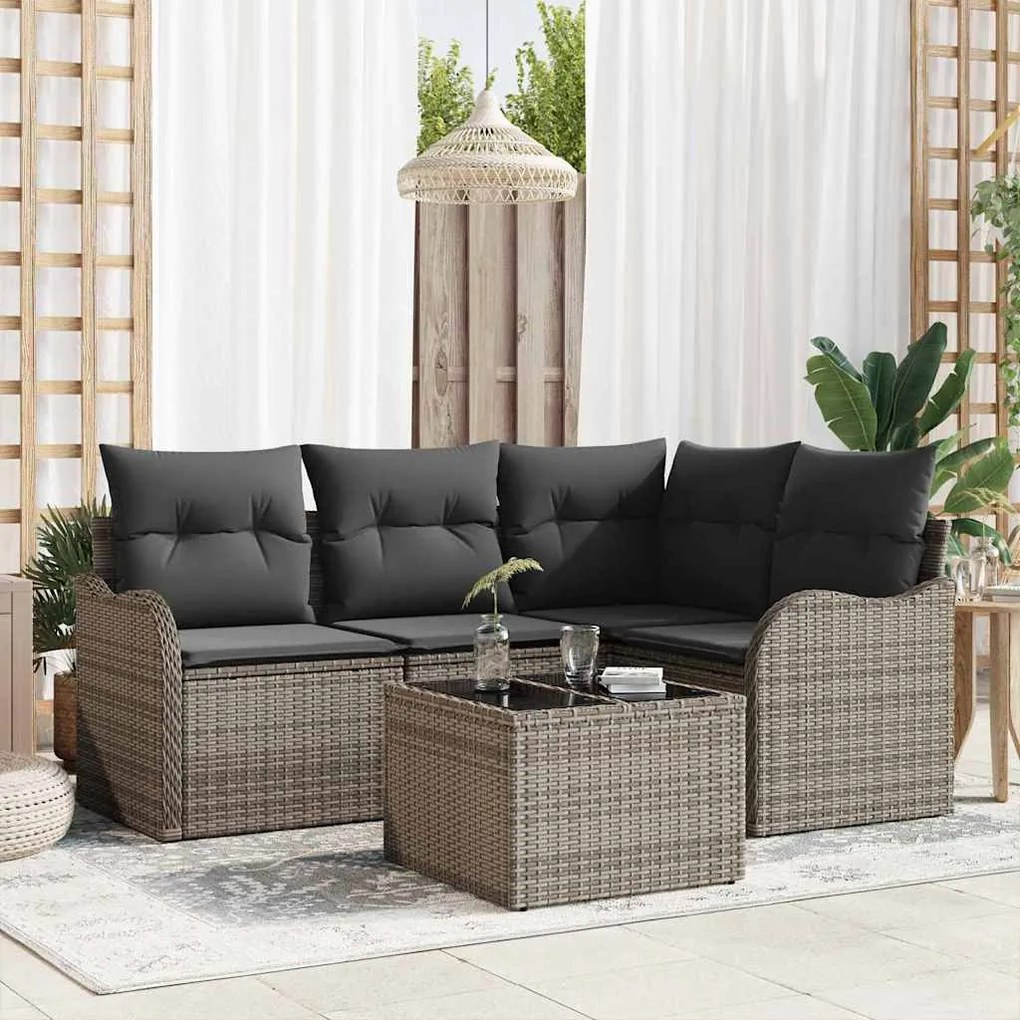 vidaXL Σετ Καναπέ Κήπου με μαξιλάρι 5 pcs Γκρι Πολυ ράταν