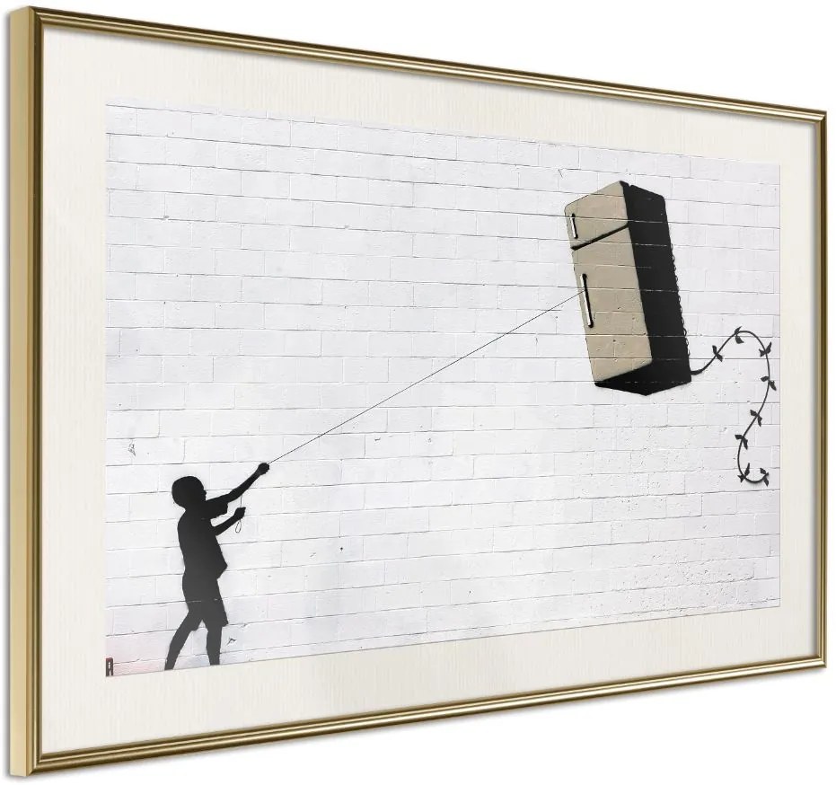 Αφίσα - Banksy: Fridge Kite - 30x20 - Χρυσό - Με πασπαρτού