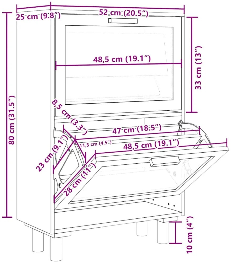 vidaXL Παπουτσοθήκη Λευκή 52x25x80 εκ Επεξεργασμένο Ξύλο&amp;Φυσικό Ρατάν