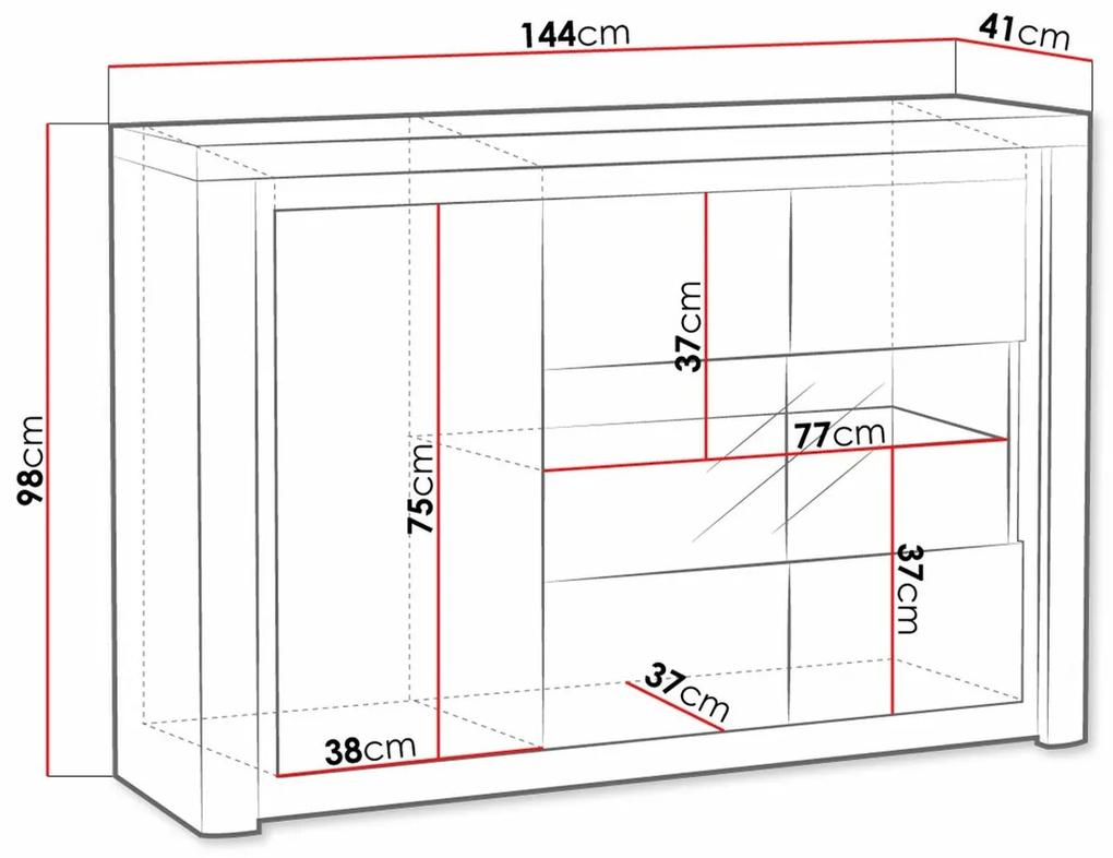 Βιτρίνα Stanton G102, Ribbeck δρυς, Γυαλιστερό λευκό, Με πόρτες, Ο αριθμός των θυρών: 3, 98x144x41cm, 67 kg | Epipla1.gr