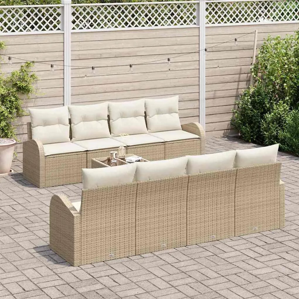vidaXL Σετ Καναπέ Κήπου με μαξιλάρι 9 pcs Μπεζ, Κρέμα 55 x 55 x 37 εκ