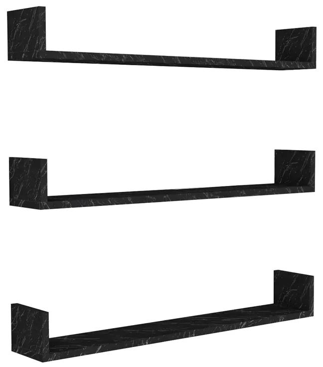 Ραφιέρα τοίχου Tyrion Megapap 3 τεμαχίων από μελαμίνη χρώμα μαύρο εφέ μαρμάρου 90x15x12εκ. - Μελαμίνη - GP041-0028,3