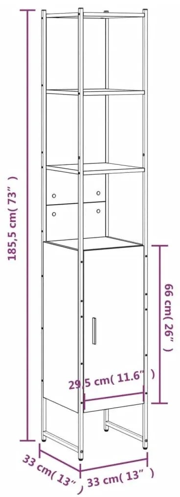 Ντουλάπι Μπάνιου Γκρι Sonoma 33x33x185,5 εκ. Επεξεργασμένο Ξύλο - Γκρι