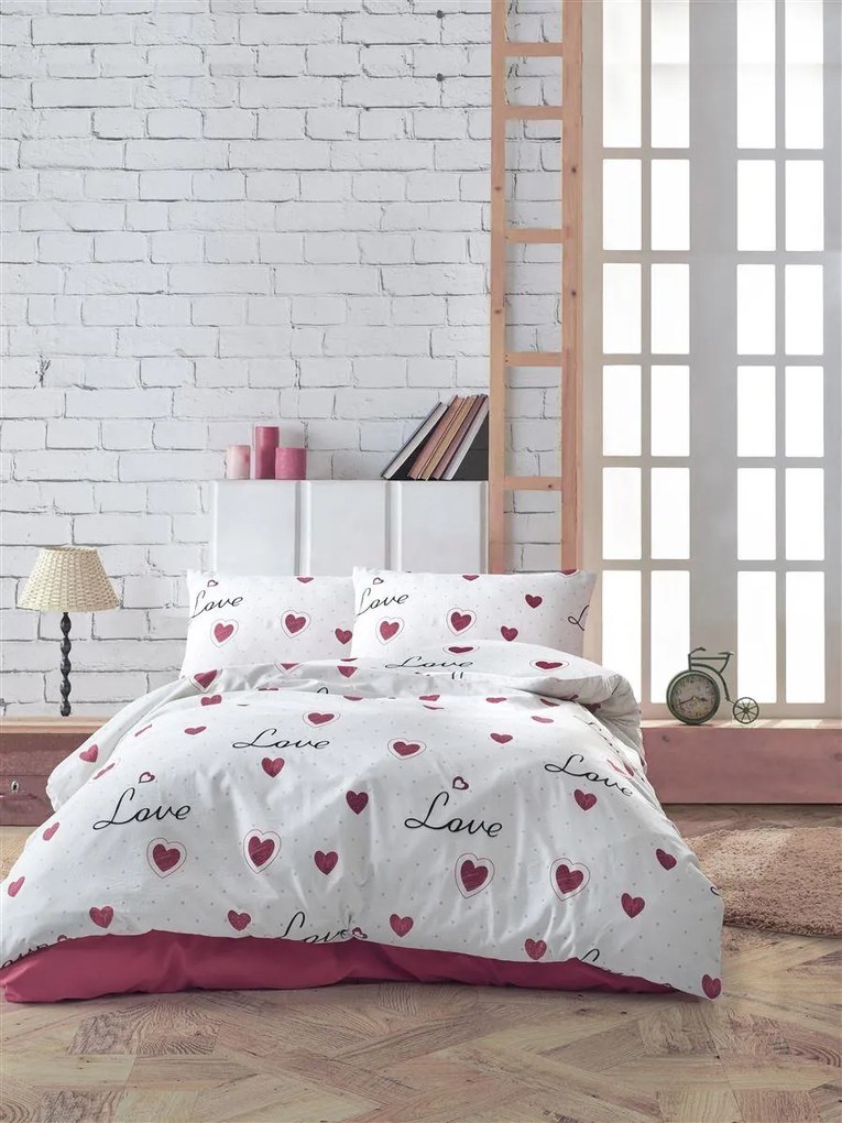 Παπλωματοθήκη Polycotton Υπέρδιπλη 220x240εκ. Έρως 301 White-Red DimCol