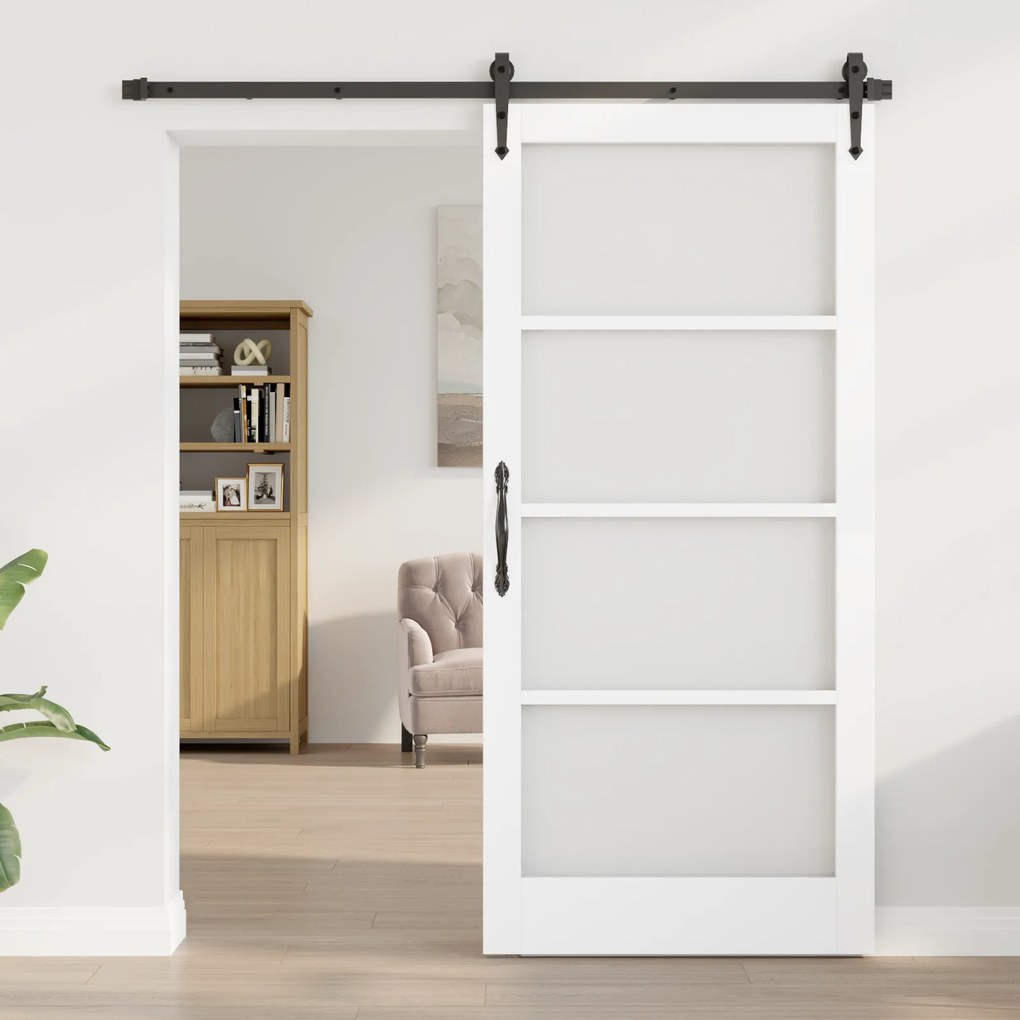 vidaXL Set Συρόμενης Πόρτας με Σετ Υλικών Λευκή 93x202 εκ. Στερεό Ξύλο Πεύκου