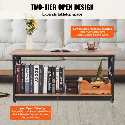 VEVOR 40&quot; Farmhouse Coffee Table Rectangle Table with Open Storage Compartment