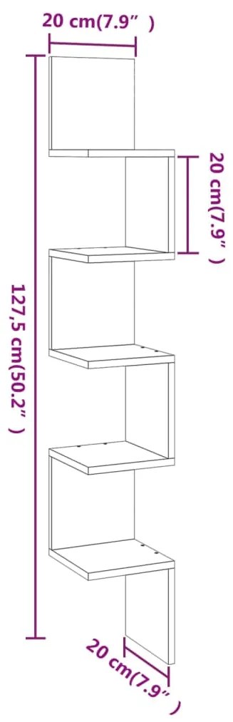 Γωνιακή Ραφιέρα Τοίχου Γκρι Sonoma 20x20x127,5 εκ. Επεξερ. Ξύλο - Γκρι