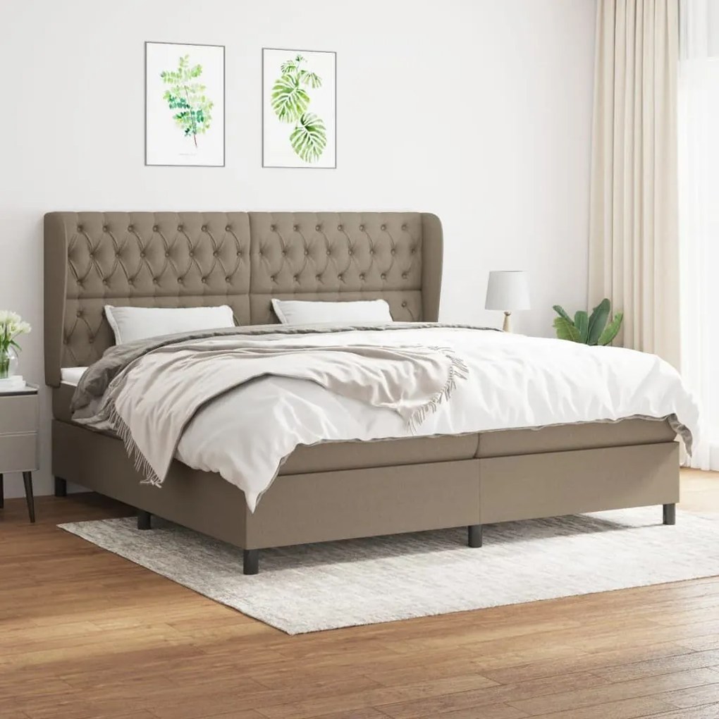 Κρεβάτι Boxspring με Στρώμα Taupe 200x200 εκ. Υφασμάτινο - Μπεζ-Γκρι