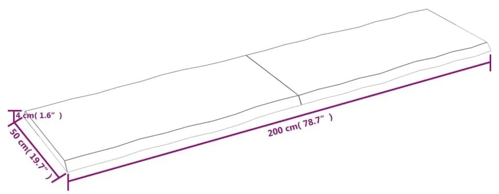 Επιφ Τραπεζιού Αν Καφέ 200x50x(2-4)εκ.Ακατέργ. Μασίφ Ξύλο Δρυός - Καφέ