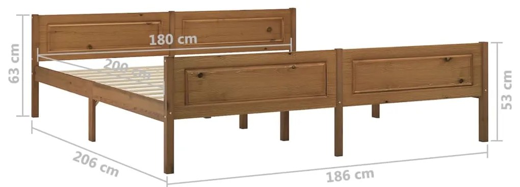 vidaXL Πλαίσιο Κρεβατιού Καφέ Μελί 180 x 200 εκ. από Μασίφ Ξύλο Πεύκου