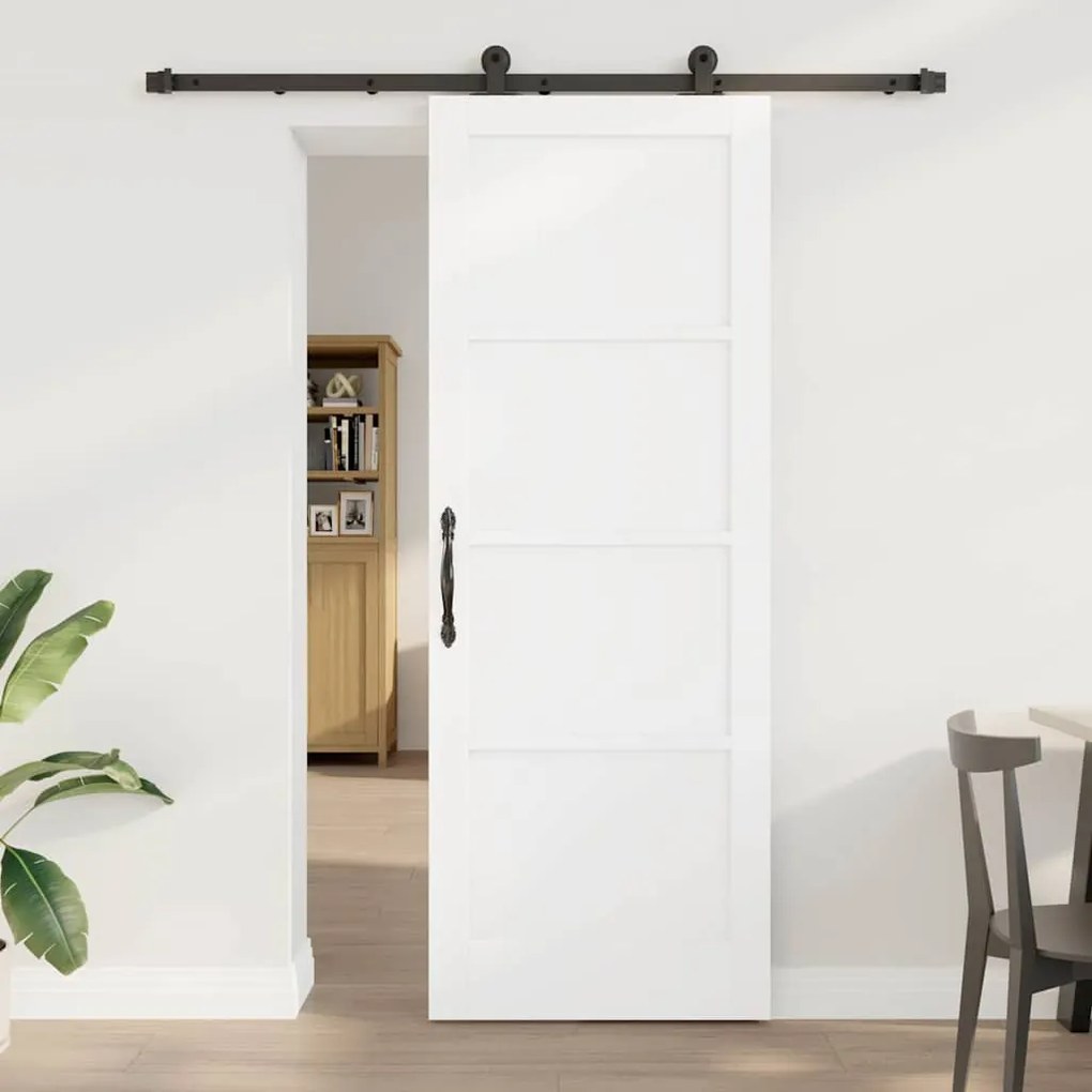 vidaXL Συρόμενη Πόρτα με Σετ Εξαρτημάτων Λευκή 78x211 εκ. Στερεό Ξύλο Πεύκου