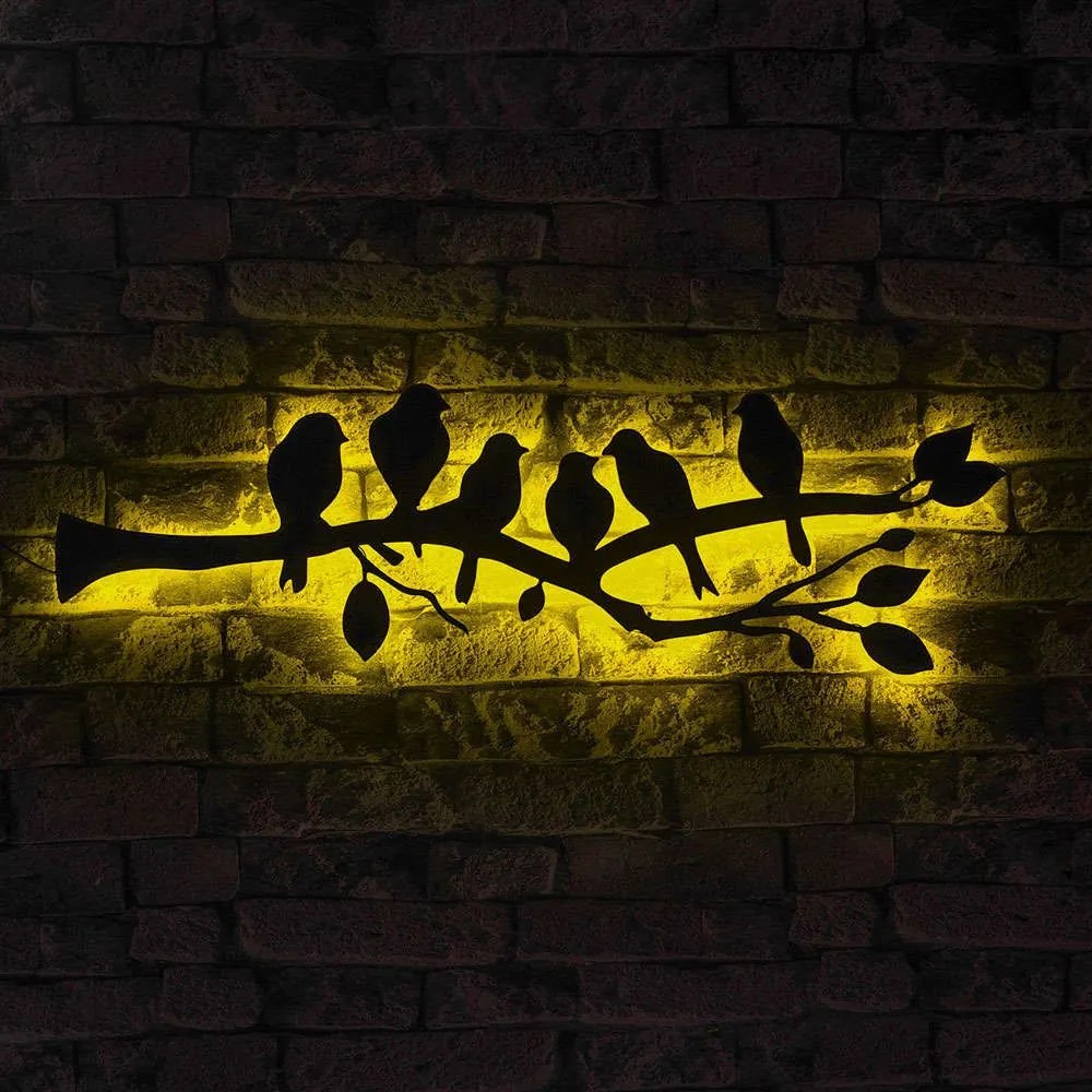 Διακοσμητικό Τοίχου Με Φως Led Birds 692FRW1114 25x75cm Yellow-Black Wallity Mdf