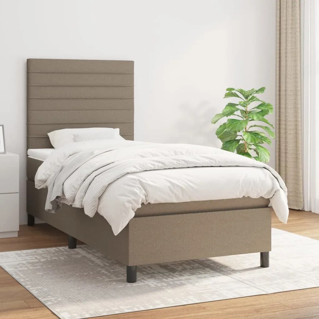 Κρεβάτι Boxspring με Στρώμα Taupe 90x200 εκ. Υφασμάτινο