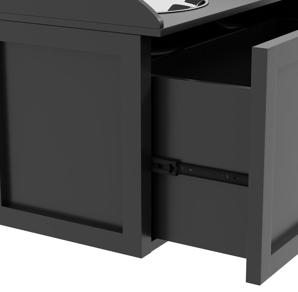 PawHut Σταθμός τροφοδοσίας, 2 μπολ 2 λίτρων το καθένα, ανοξείδωτο ατσάλι, με συρτάρι, για μεγάλους σκύλους, μαύρο+ασήμι, 60 x 30 x 36 εκ.