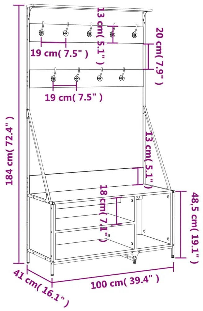 Κρεμάστρα Ρούχων με Παπουτσοθήκη Γκρι Sonoma 100 x 41 x 184 εκ. - Γκρι