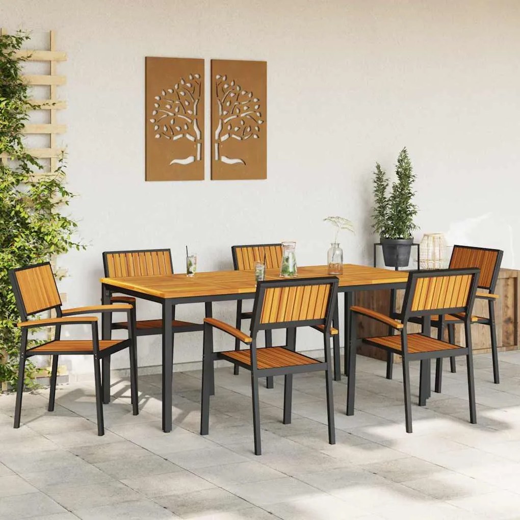 vidaXL Σέτ φαγητού για κήπο 7 pcs Μαύρο και καφέ 180 x 90 x 75 cm