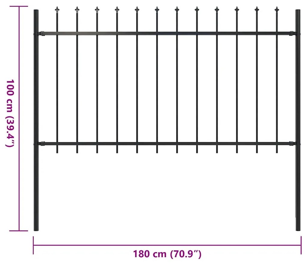 vidaXL Κάγκελα Περίφραξης με Λόγχες Μαύρα 1,8 μ. Ατσάλινα