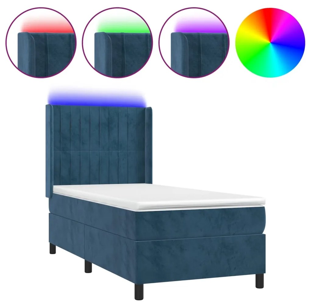 ΚΡΕΒΑΤΙ BOXSPRING ΜΕ ΣΤΡΩΜΑ &amp; LED ΣΚ. ΜΠΛΕ 100X200ΕΚ. ΒΕΛΟΥΔΙΝΟ 3139671