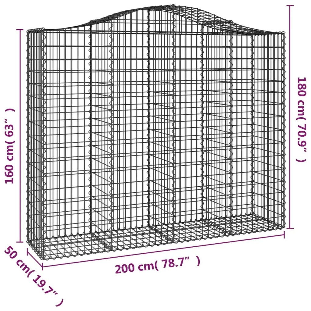 vidaXL Συρματοκιβώτιο Τοξωτό 200x50x160/180εκ. από Γαλβανισμένο Χάλυβα