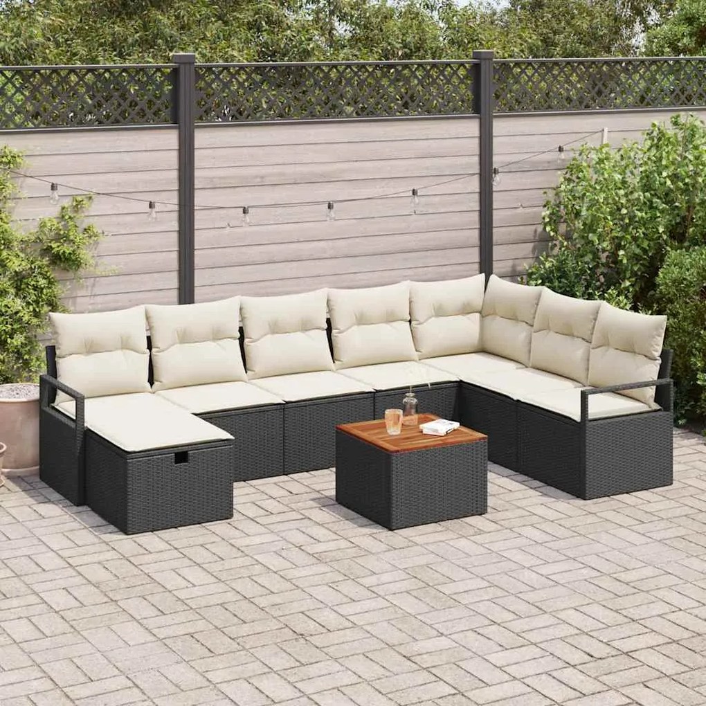 vidaXL Σετ Καναπέ Κήπου με μαξιλάρι 9 pcs Μαύρο Πολυ ράταν