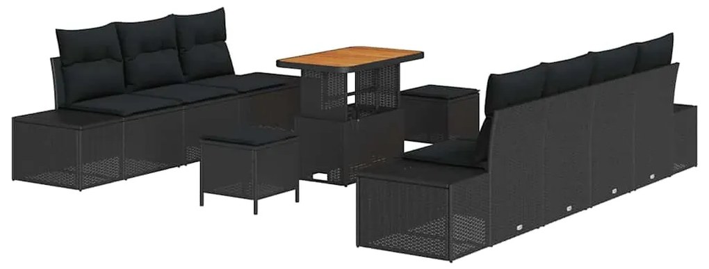 vidaXL Σετ Καναπέ Κήπου με μαξιλάρι 10 pcs Μαύρο 90 x 55 x 71 cm