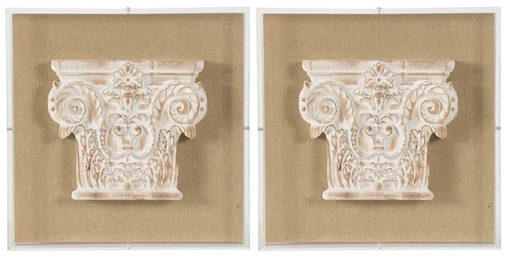 Artekko Antiquity Μπεζ Διακοσμητικό Τοίχου με Κύωνες MDF (35x35x4)cm Σετ/2 Artekko 2744-DS