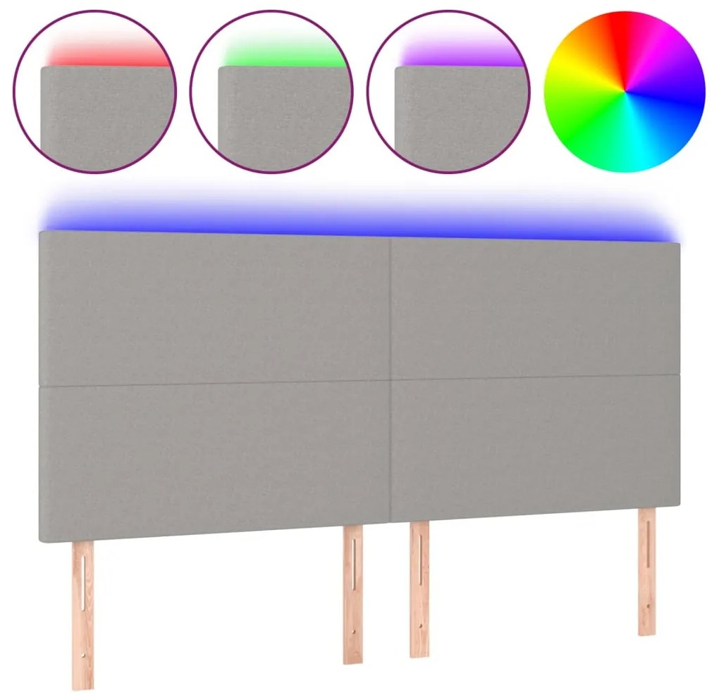 vidaXL Κεφαλάρι Κρεβατιού LED Ανοιχτό Γκρι 180x5x118/128εκ. Υφασμάτινο