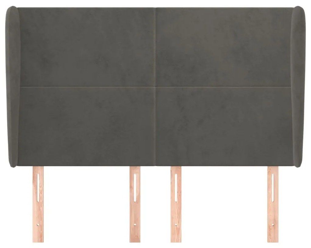 Κεφαλάρι με Πτερύγια Σκούρο Γκρι 147x23x118/128 εκ. Βελούδινο - Γκρι