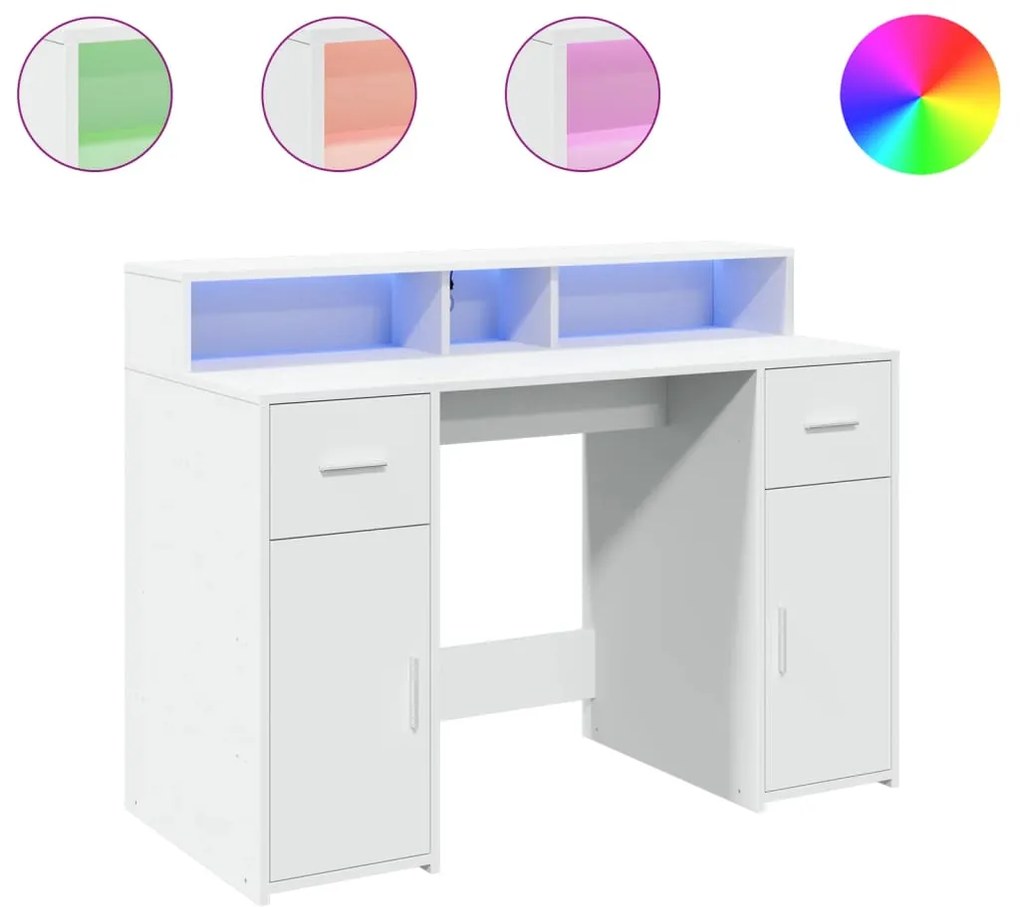 vidaXL Γραφείο με LED Λευκό 120x55x91 εκ. από Επεξεργασμένο Ξύλο