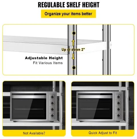VEVOR Storage Shelf, 4-Tier Stainless Steel Shelving, Storage Shelving Unit, 70.9 x 17.7 x 59.1 Inch Heavy Duty Storage Rack Shelving, 1320 Lbs Total Capacity with Adjustable Height