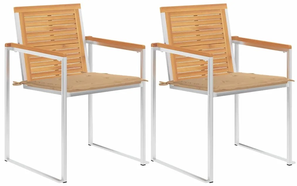 Καρέκλες Κήπου 2 τεμ. από Μασίφ Ξύλο Teak/Ατσάλι με Μαξιλάρια