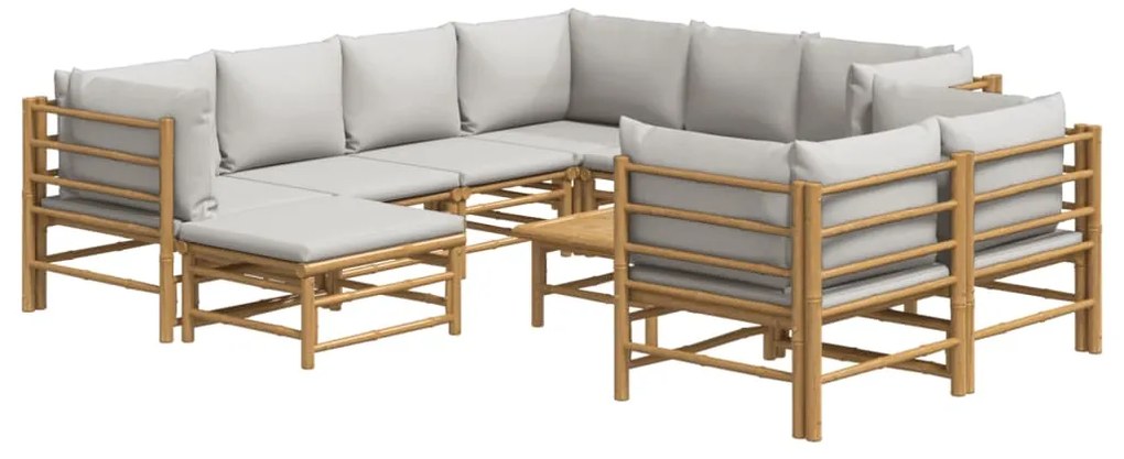 vidaXL Σαλόνι Κήπου Σετ 10 Τεμαχίων από Μπαμπού με Αν. Γκρι Μαξιλάρια