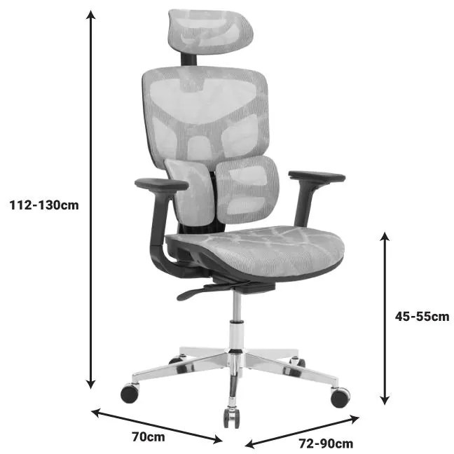 Καρέκλα γραφείου διευθυντή Karlo λευκό-μαύρο mesh ύφασμα 72x70x112εκ