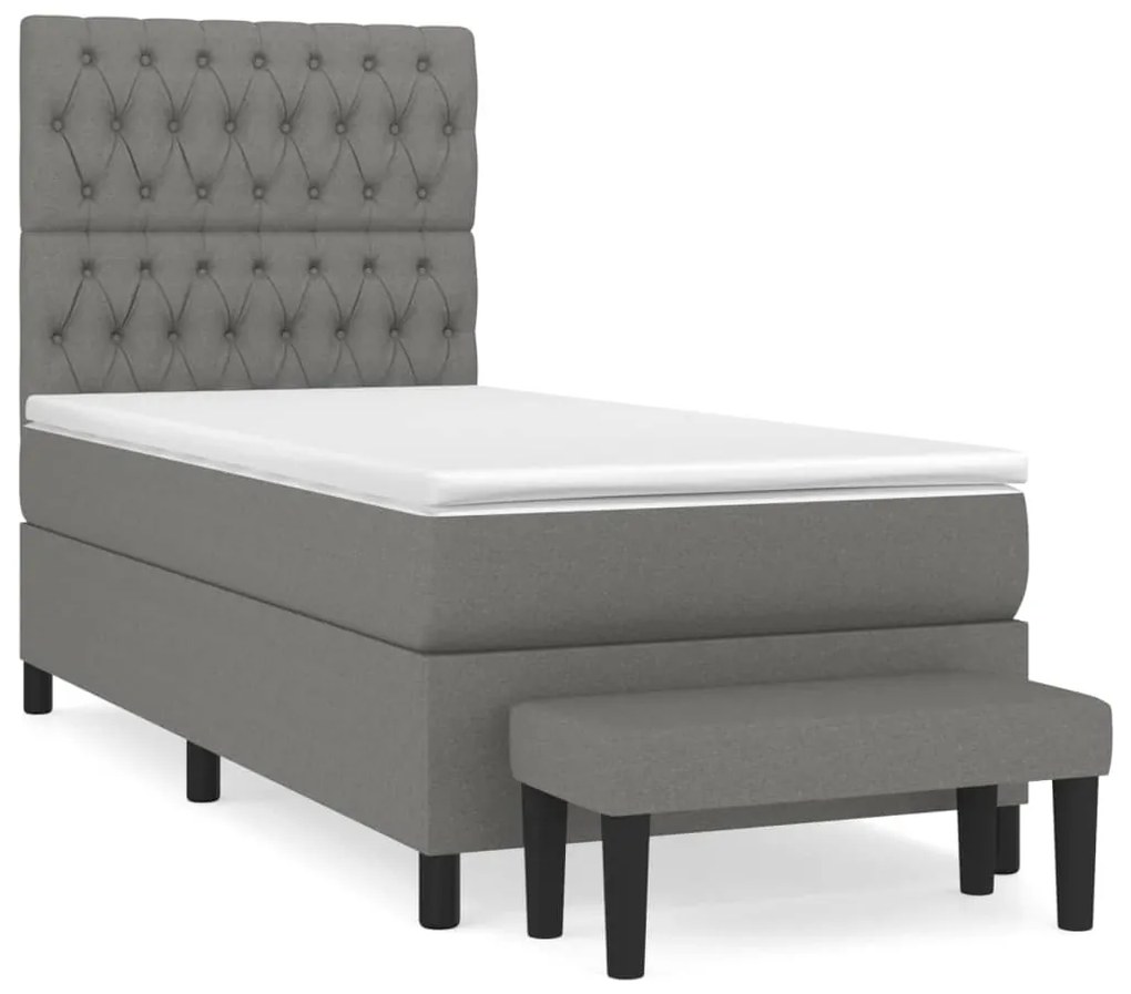 vidaXL Κρεβάτι Boxspring με Στρώμα Σκούρο Γκρι 90x190 εκ. Υφασμάτινο