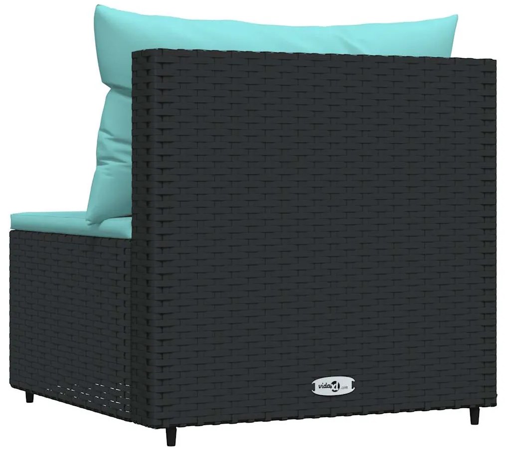 vidaXL Καναπέδες Κήπου Μεσαίοι με Μαξιλάρια Μαύρο από Συνθετικό Ρατάν