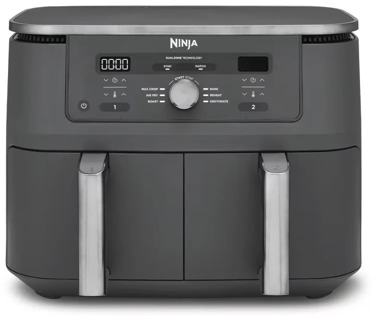 Διπλή φριτέζα με ζεστό αέρα Ninja DZ400EU, 9,5 l, 6 προγράμματα, Χρονοδιακόπτης, Ανεξάρτητες ζώνες, Γκρι