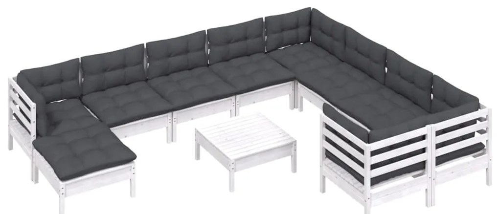 vidaXL Σαλόνι Κήπου Σετ 11 Τεμαχίων Λευκό από Ξύλο Πεύκου με Μαξιλάρια