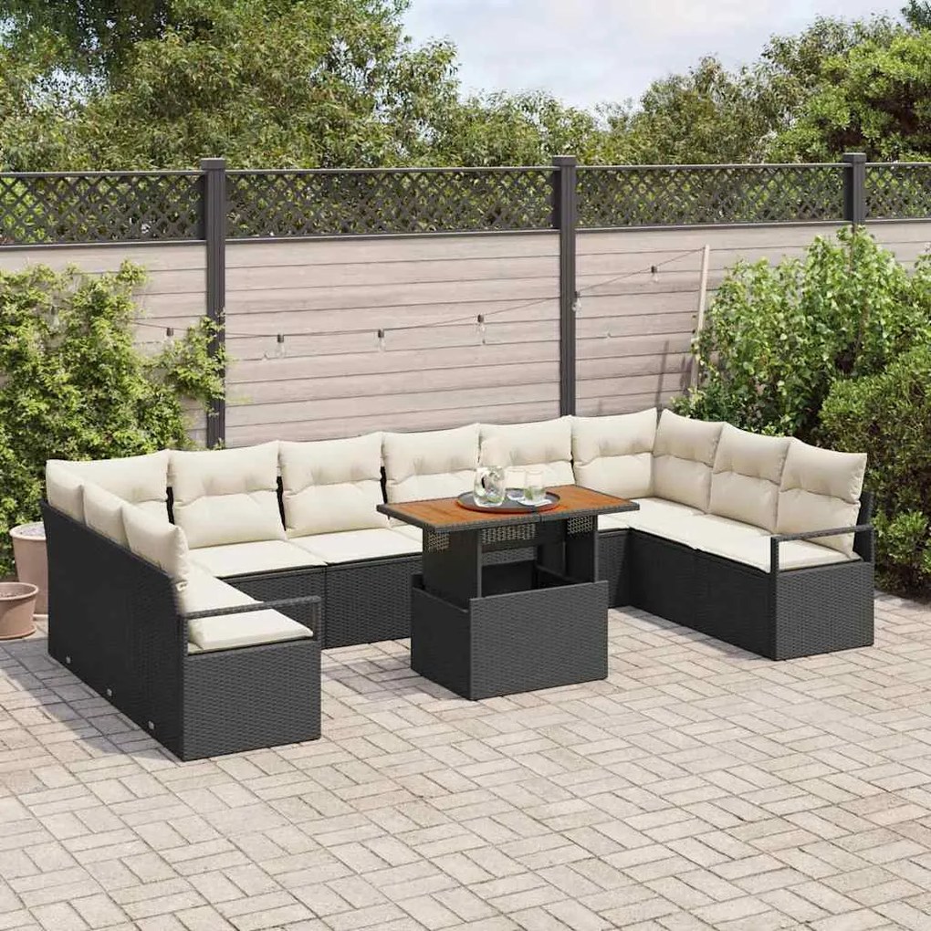 vidaXL Σετ Καναπέ Κήπου 11 pcs Μαύρο, Κρέμα 100 x 55 x 73 εκ