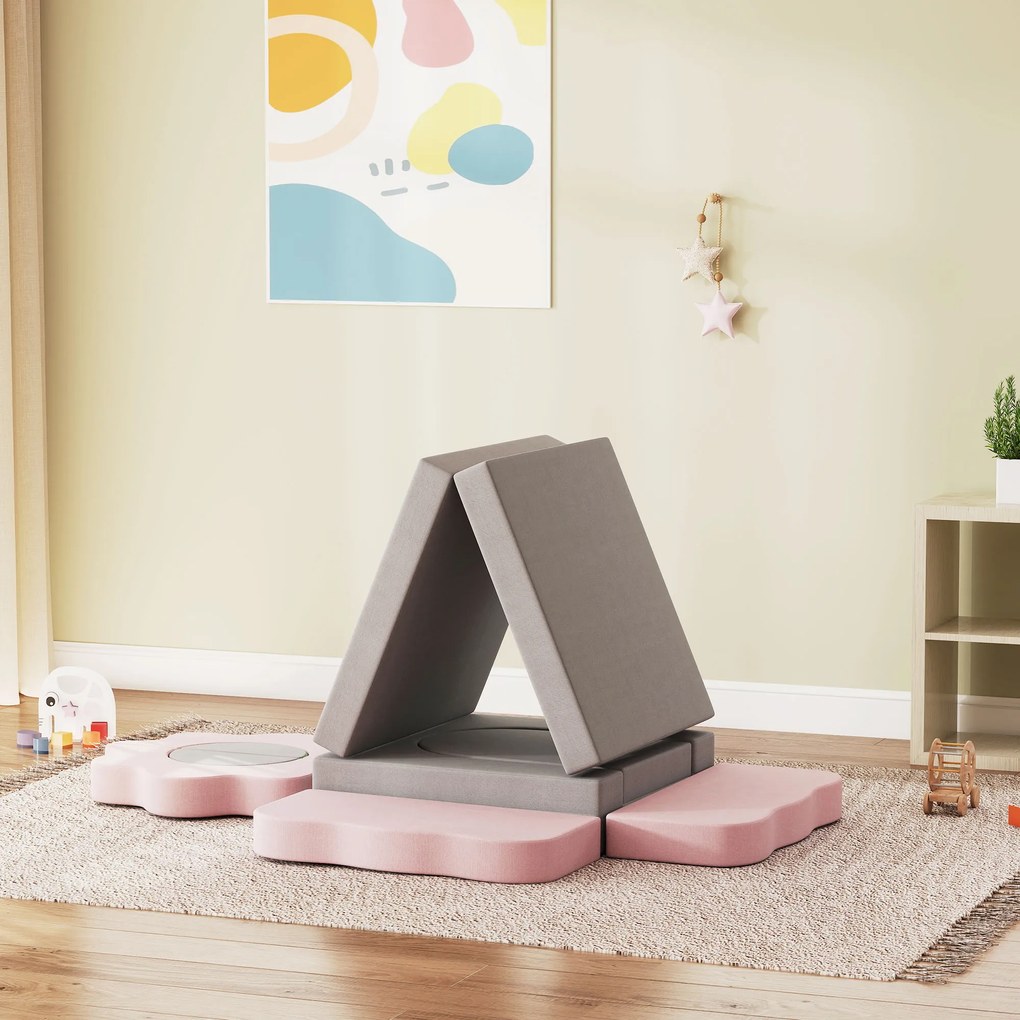 AIYAPLAY Σετ 12 τεμαχίων από αφρώδη μπλοκ για αναρρίχηση, κατασκευή, μπουσούλημα, χαλάκια παιχνιδιού εσωτερικού χώρου με κάλυμμα κοτλέ, Γκρι+Ροζ