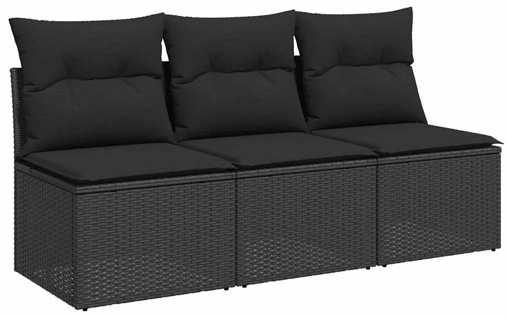 vidaXL Καναπές Κήπου 3 Θέσεων με Μαξιλάρια Μαύρο από Συνθετικό Ρατάν