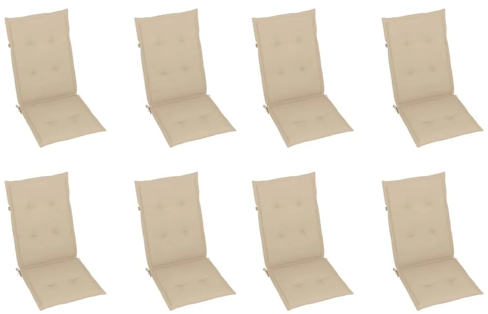 vidaXL Καρέκλες Κήπου Ανακλινόμενες 8 τεμ. Μασίφ Ξύλο Teak & Μαξιλάρια