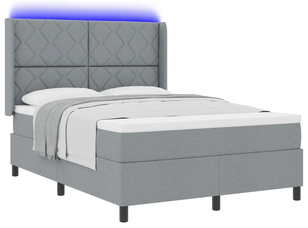vidaXL Κρεβάτι Box Spring με Στρώμα & LED Φωτισμό Γκρι 160x200 εκ. Ύφασμα