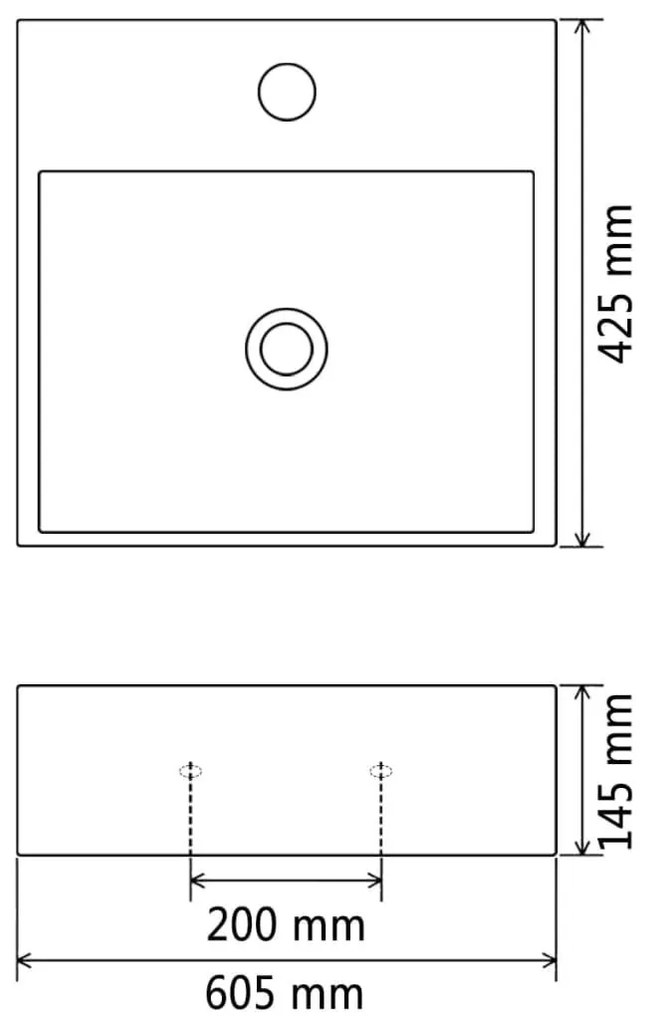 Νιπτήρας με Οπή Βρύσης Μαύρος 60,5 x 42,5 x 14,5 εκ. Κεραμικός - Μαύρο