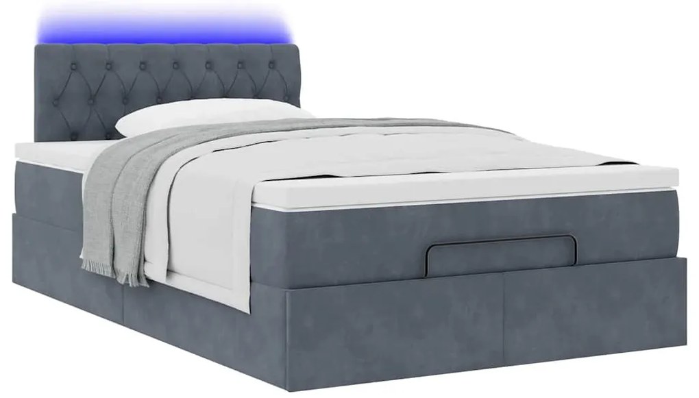 vidaXL Οθωμανικό κρεβάτι με στρώμα & LEDs Σκούρο γκρι 120x190cm Velvet