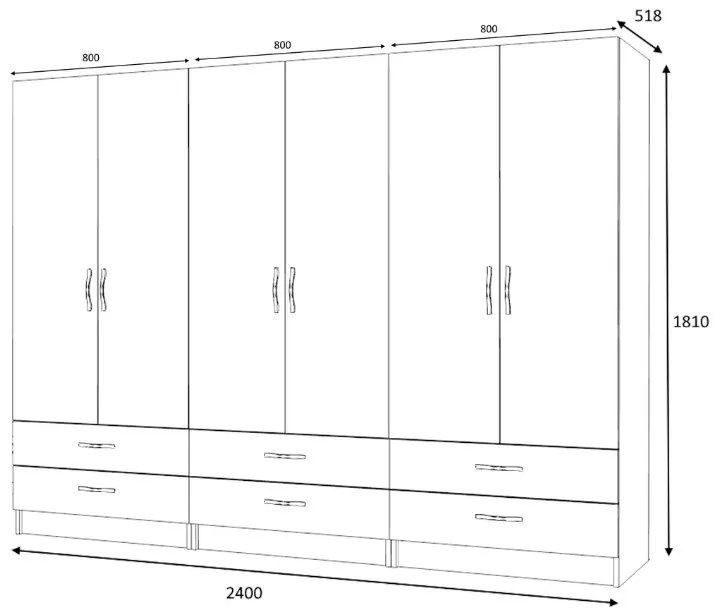 Ντουλάπα ρούχων Ricardo Megapap εξάφυλλη χρώμα λευκό 240x51,8x181εκ.