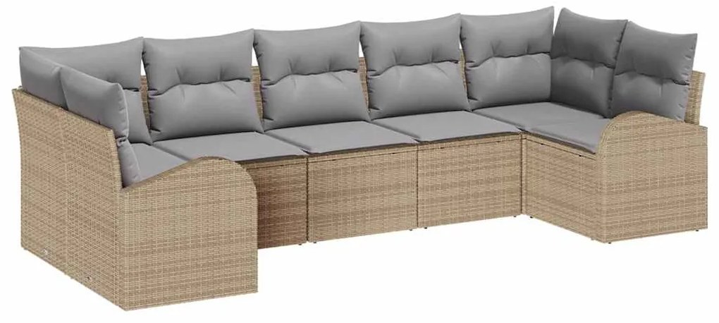 vidaXL Σετ Καναπέ Κήπου με μαξιλάρι 7 pcs Μπεζ Πολυ Ρατάν