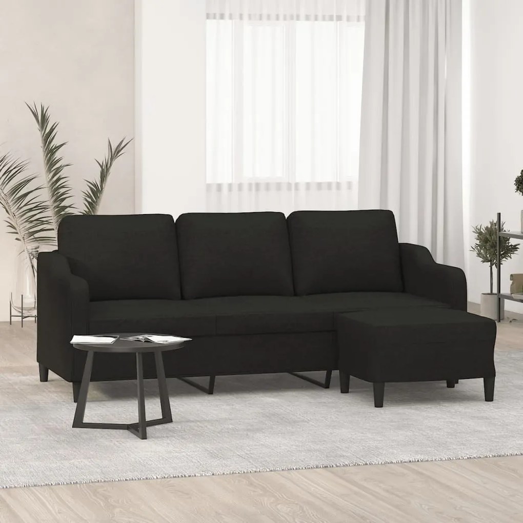 vidaXL Καναπές Τριθέσιος Μαύρος 180 εκ. Υφασμάτινος με Υποπόδιο