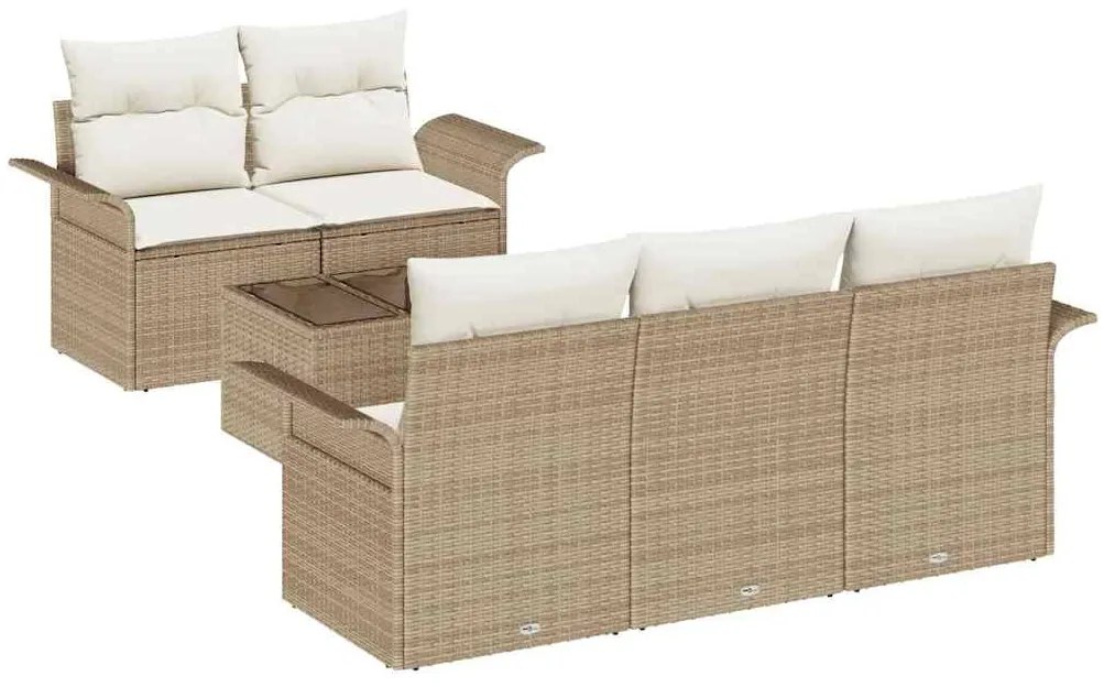 vidaXL Σετ Καναπέ Κήπου 6 pcs Μπεζ Πολυ ράταν