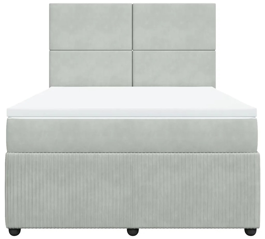 vidaXL Κρεβάτι Boxspring με Στρώμα Ανοιχτό Γκρι 140x190 εκ. Βελούδινο